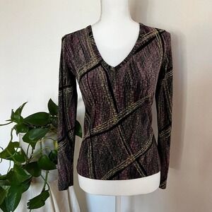 VTG Whimsygoth Stretch V Neck Purple Green Shirt